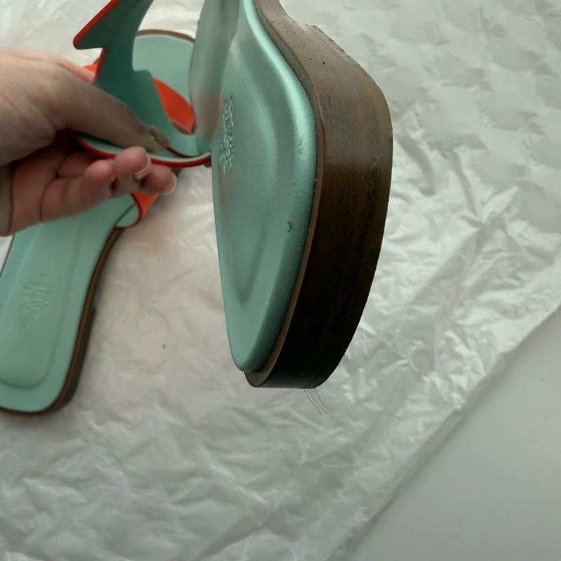 Hermes H 拖鞋 Oran 拚色款 9新 37號-9