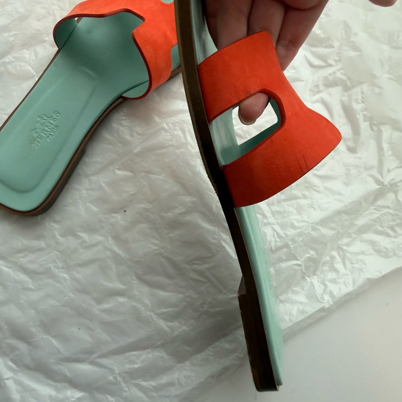 Hermes H 拖鞋 Oran 拚色款 9新 37號-10