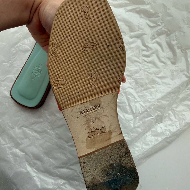 Hermes H 拖鞋 Oran 拚色款 9新 37號-11