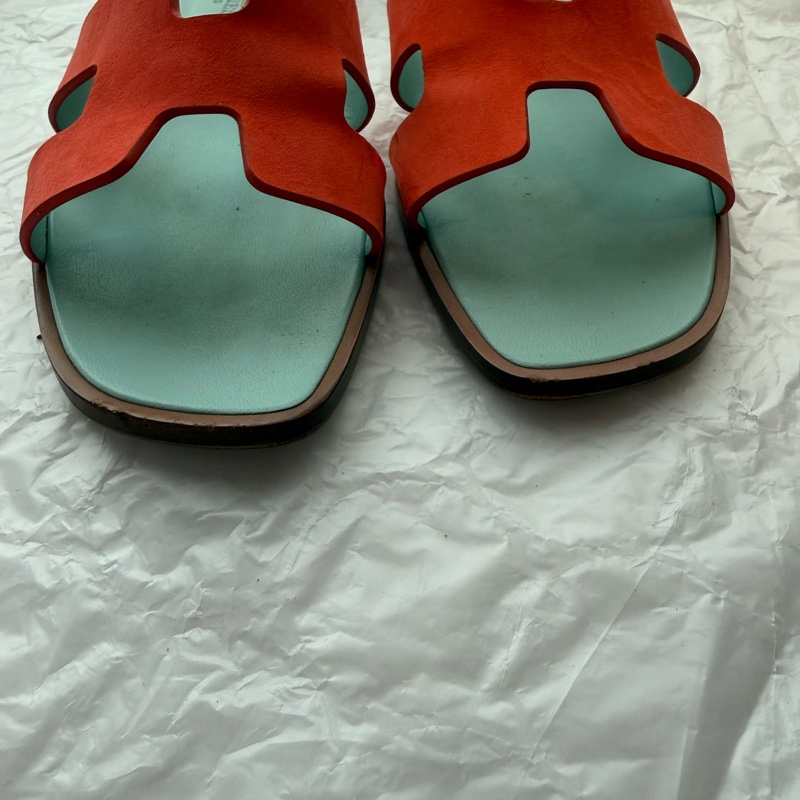 Hermes H 拖鞋 Oran 拚色款 9新 37號-12