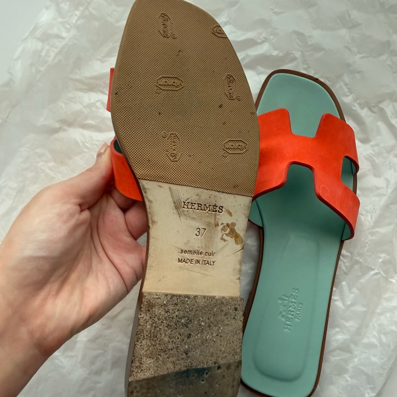 Hermes H 拖鞋 Oran 拚色款 9新 37號-20