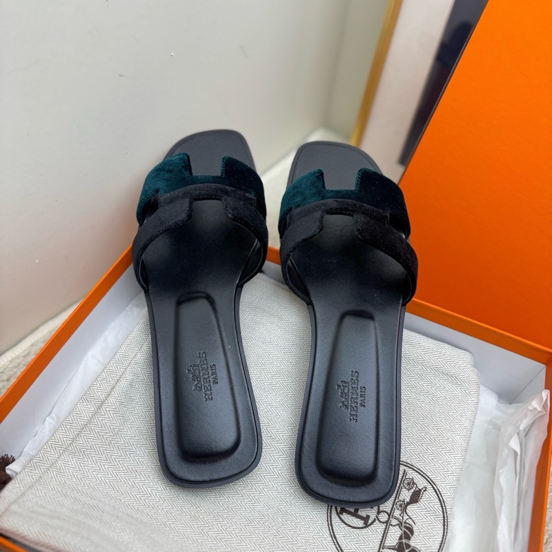 閒置新 未使用 愛馬仕/Hermès 絲絨拼色oran拖鞋 H拖鞋 37.5碼-0