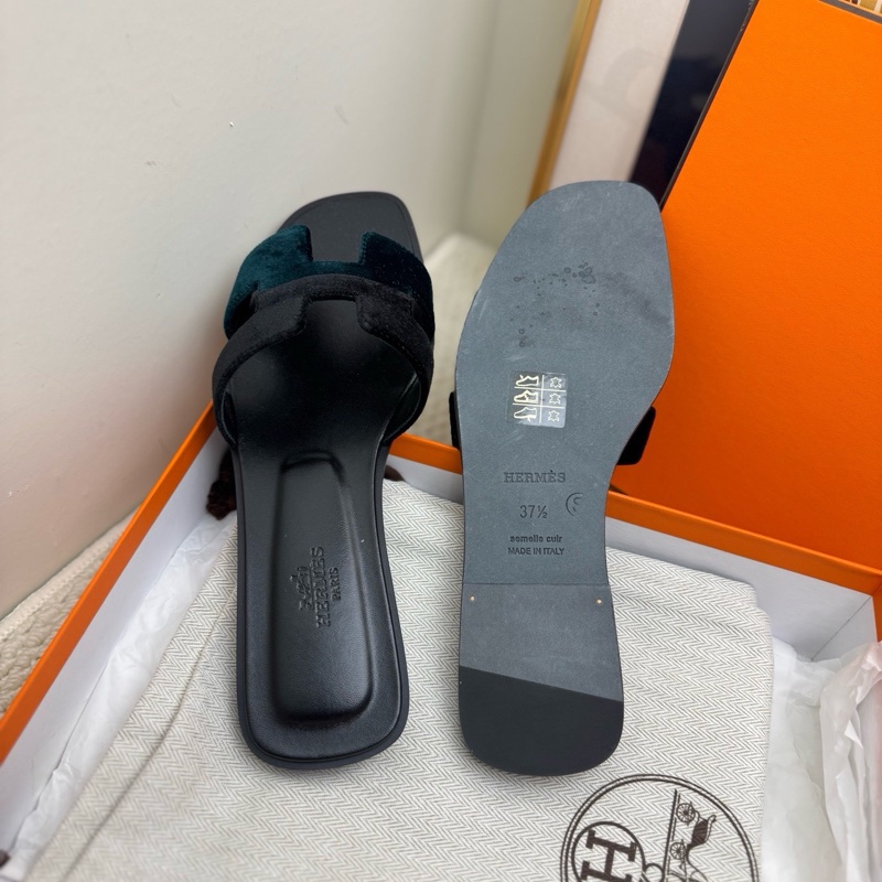 閒置新 未使用 愛馬仕/Hermès 絲絨拼色oran拖鞋 H拖鞋 37.5碼-1
