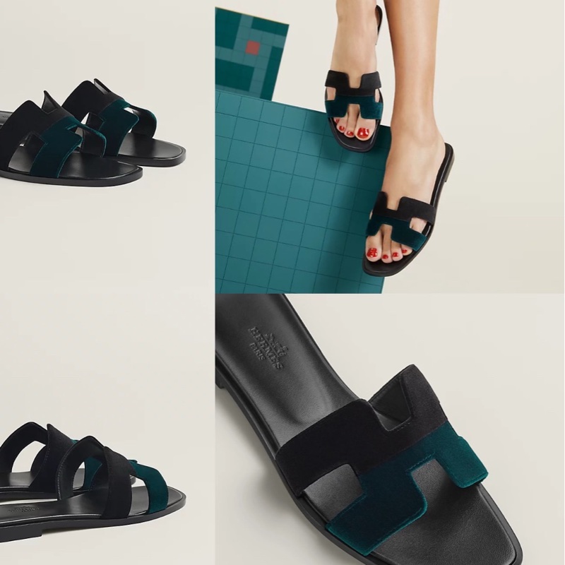 閒置新 未使用 愛馬仕/Hermès 絲絨拼色oran拖鞋 H拖鞋 37.5碼-4