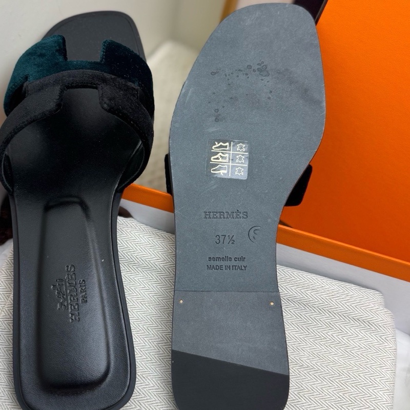 閒置新 未使用 愛馬仕/Hermès 絲絨拼色oran拖鞋 H拖鞋 37.5碼-5