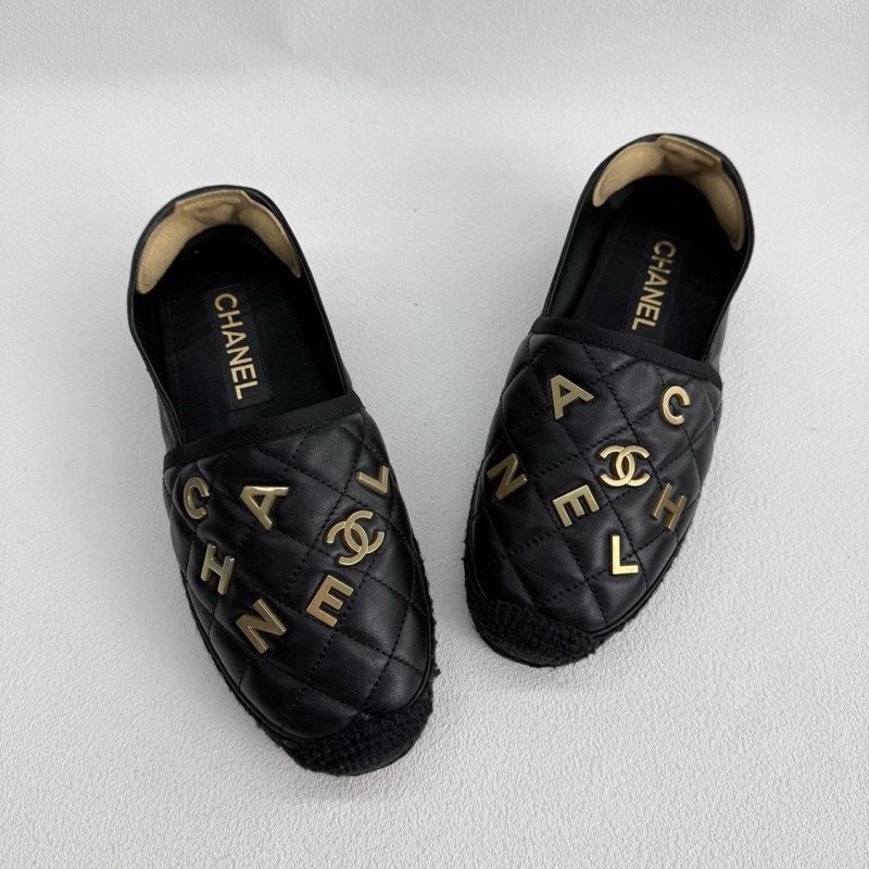 CHANEL香奈兒 黑色 皮質漁夫鞋搭配金屬logo圖案 38碼-7