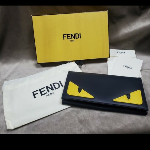 全新現貨 FENDI 怪獸眼睛黑色皮革對開長夾 皮夾 Bag Bugs
