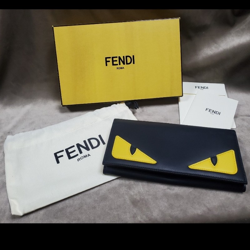 全新現貨 FENDI 怪獸眼睛黑色皮革對開長夾 皮夾 Bag Bugs-0