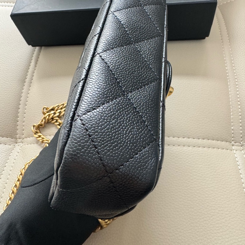 99新 chanel 香奈兒方胖子愛心調節扣 黑金荔枝皮-4