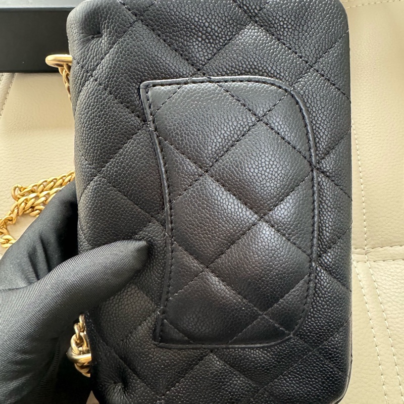 99新 chanel 香奈兒方胖子愛心調節扣 黑金荔枝皮-8