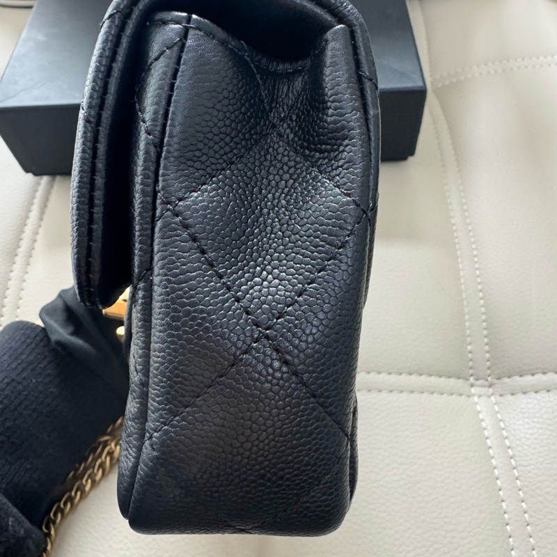 99新 chanel 香奈兒方胖子愛心調節扣 黑金荔枝皮-9