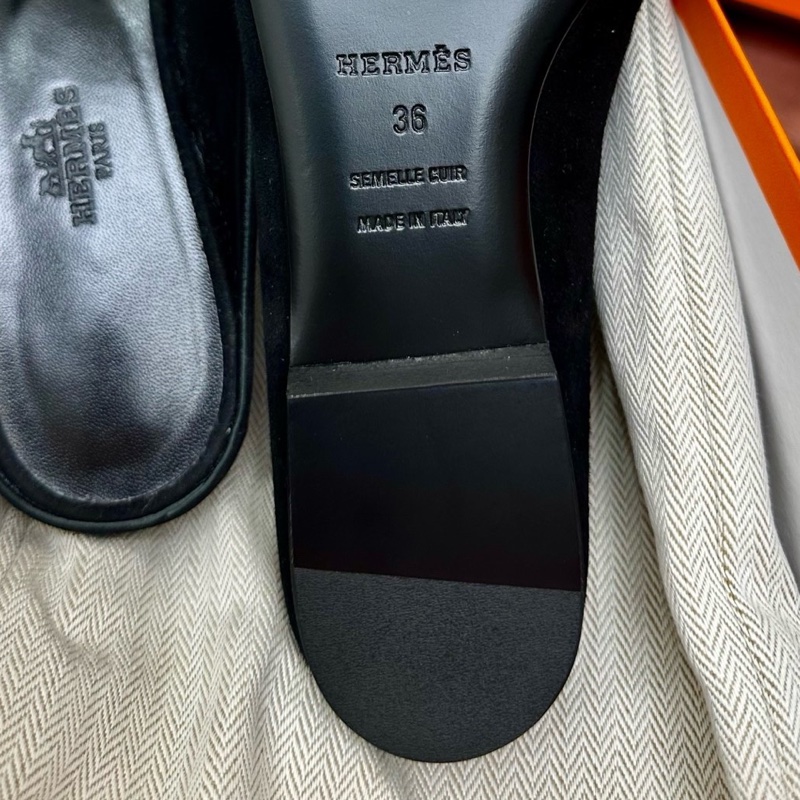 閒置新 未使用愛馬仕/Hermès H銀色鑽黑色穆勒拖半拖，36碼-4