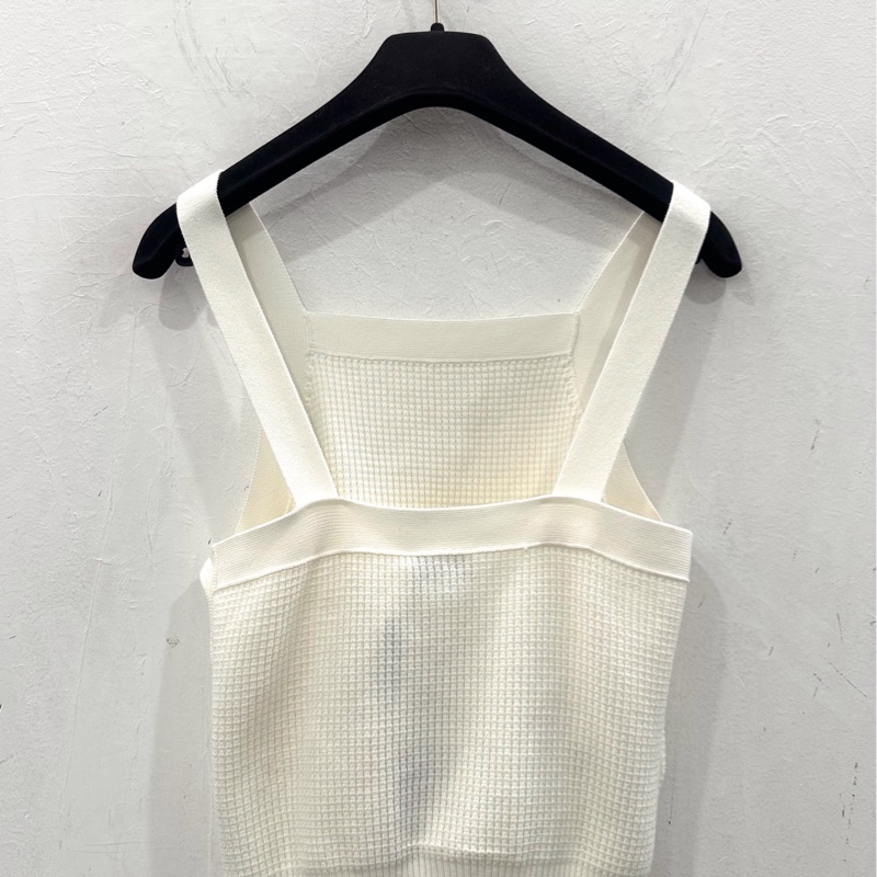 未使用閑置品Chanel香奈兒 側面雙C紐扣logo女款白色吊帶背心 34碼-1