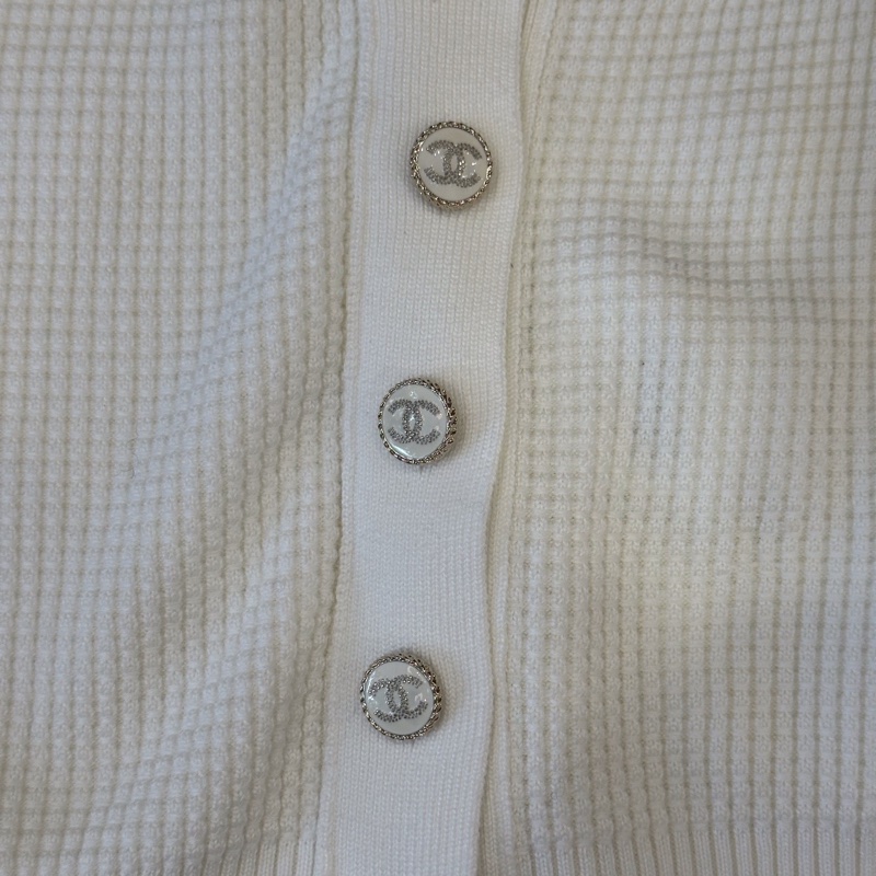 未使用閑置品Chanel香奈兒 側面雙C紐扣logo女款白色吊帶背心 34碼-15
