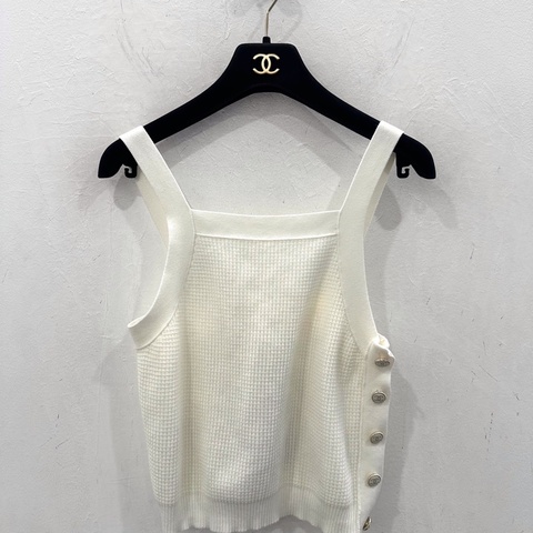 閒置新 未使用 Chanel香奈兒 側面雙C紐扣logo女款白色吊帶背心 34碼 無附件