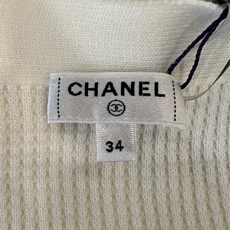 閒置新 未使用 Chanel香奈兒 側面雙C紐扣logo女款白色吊帶背心 34碼 無附件-3