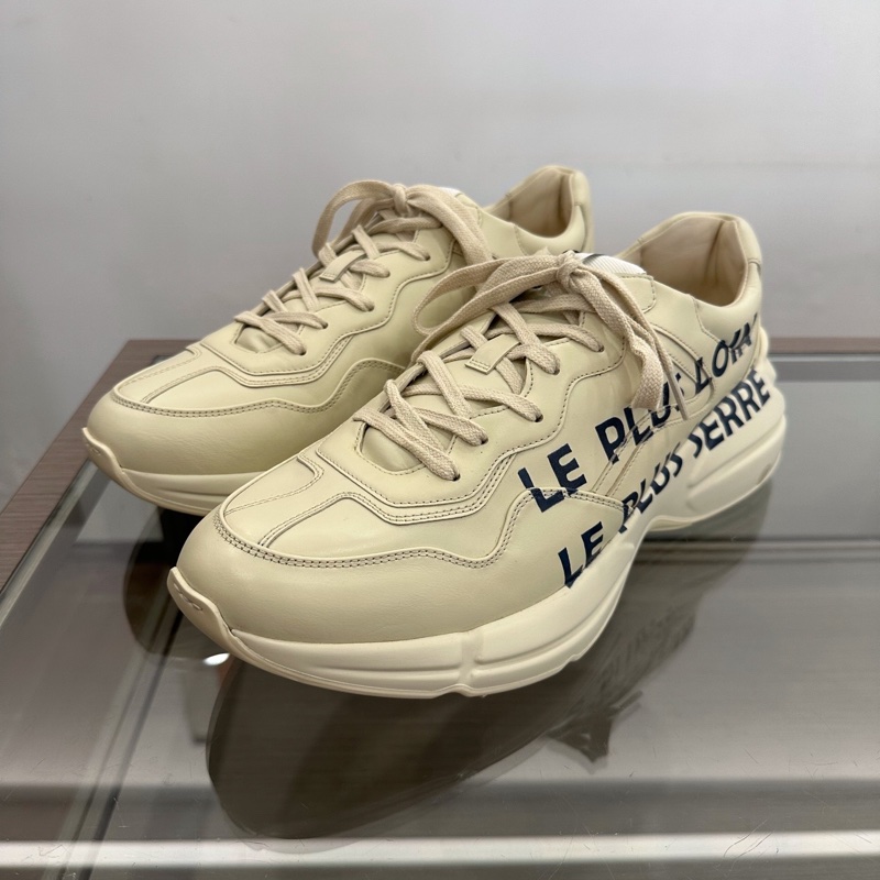 閒置新Gucci古馳 Rhyton側面大號船錨字母logo男款卡其色運動鞋球鞋老爹鞋 11碼=45碼-0