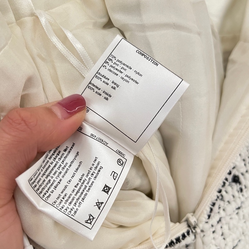 Chanel香奈兒 黑白粗花呢短裙 38碼  腰圍72 裙長45 真絲內襯 手工鑲嵌不規則黑白珍珠-7