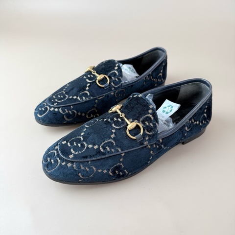 GUCCI/古驰 丝绒双G深蓝低跟鞋 36码 98新 品相不错