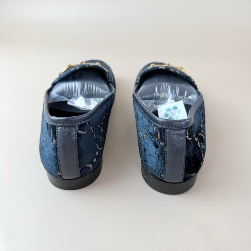 GUCCI/古驰 丝绒双G深蓝低跟鞋 36码 98新 品相不错-2
