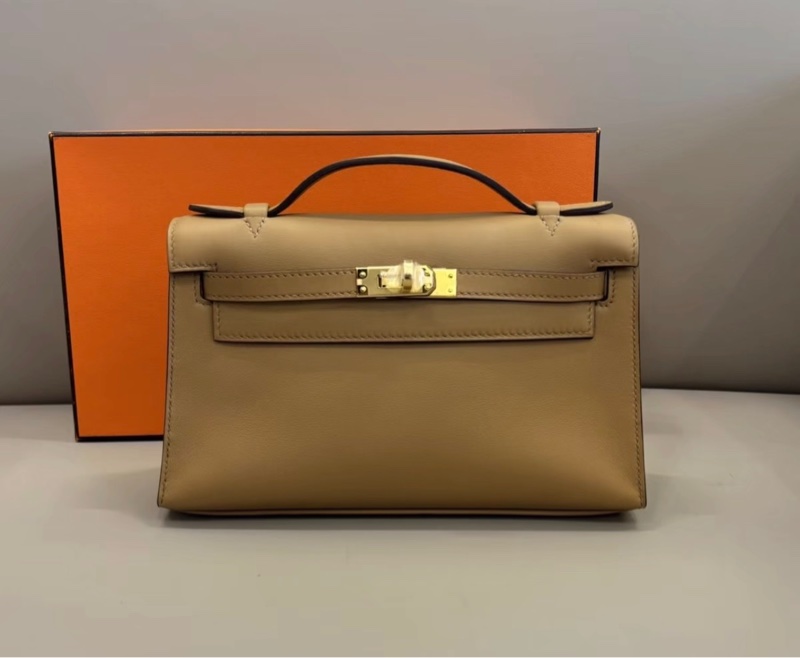 HERMES愛馬仕miniKelly一代餅乾色S皮U刻盒子塵袋毛氈發票白卡~~-1