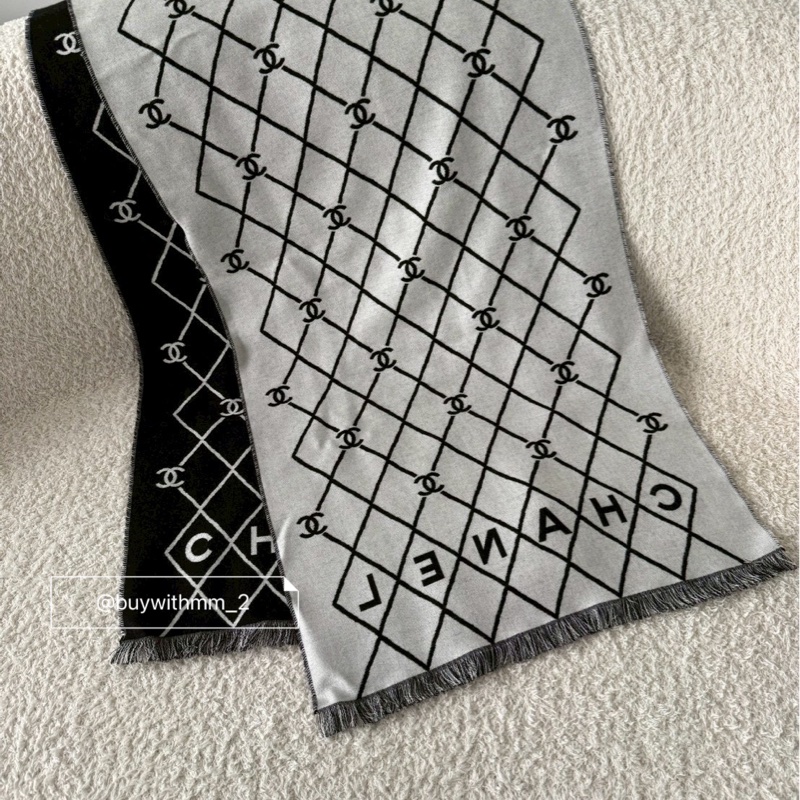 香奈兒✨爆款 黑白格紋圍巾-4