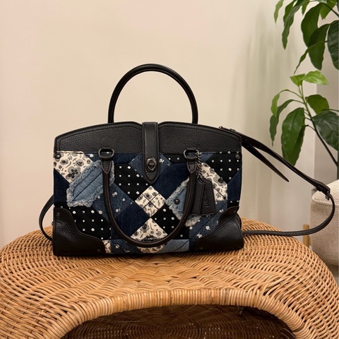 【專櫃限量款】Coach Mercer 30 峽谷絎縫丹寧拼接手提包 (Mercer Satchel 30 in Canyon Quilt Denim)