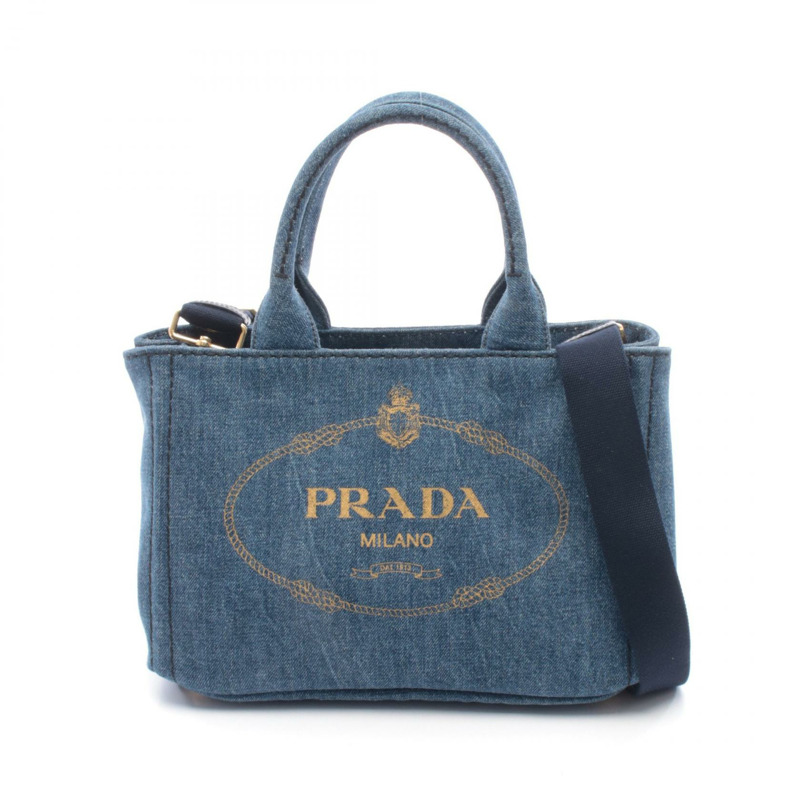 PRADA DENIM Canapa 2Way 手提包 1BG439 牛仔藍 二手 女款-0