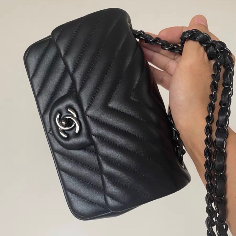 99新全配❤️ #香奈兒 #cf20 #mini #soblack #全黑 V紋 山形紋-1