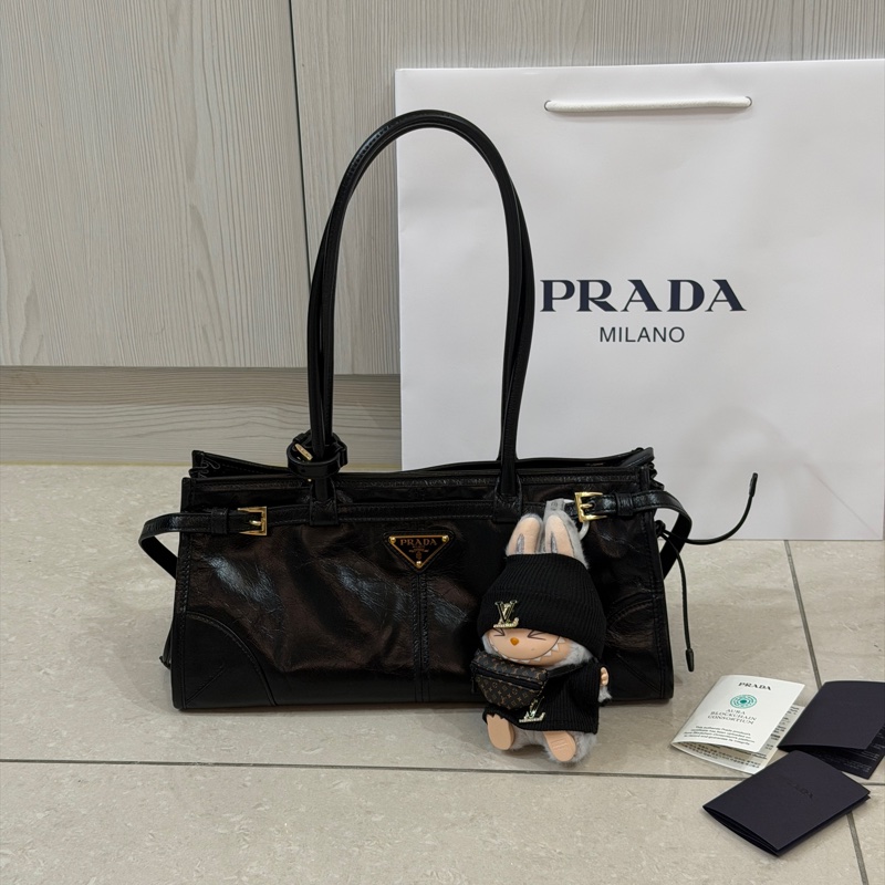 全新 晶片款🈶25年購證❤️ #prada #softlux #黑金 #油蠟牛皮 #肩背包-4