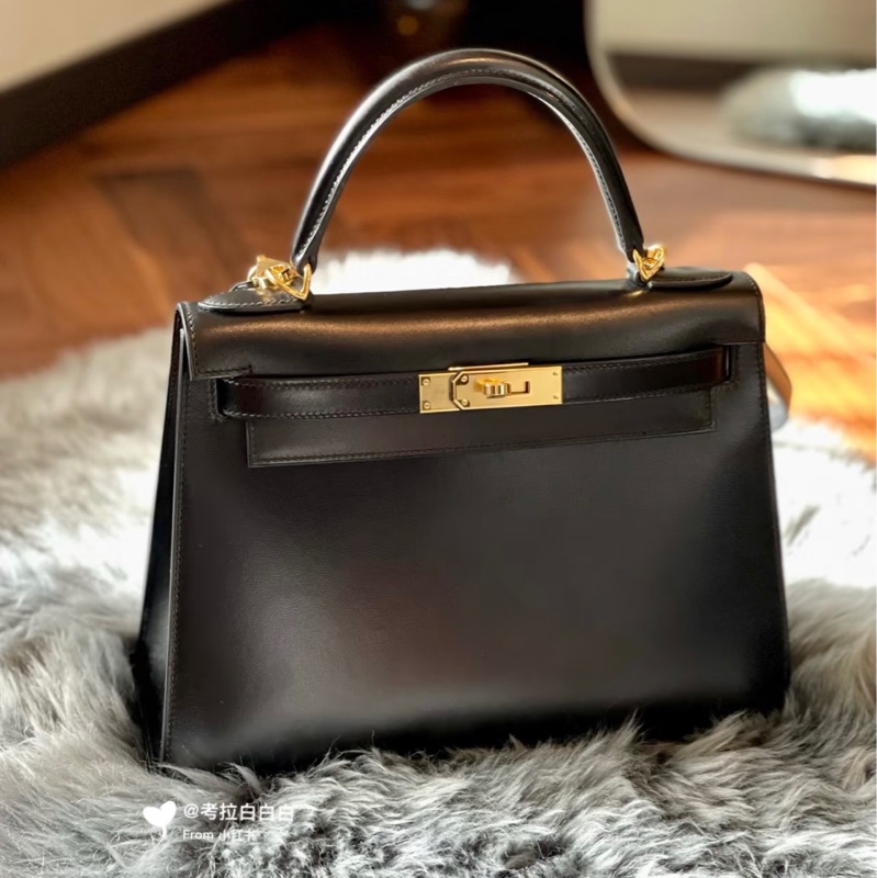 原廠鑰匙鎖肩帶齊全❤️ #愛馬仕 #kelly28 #黑金 #box皮 #中古款-0