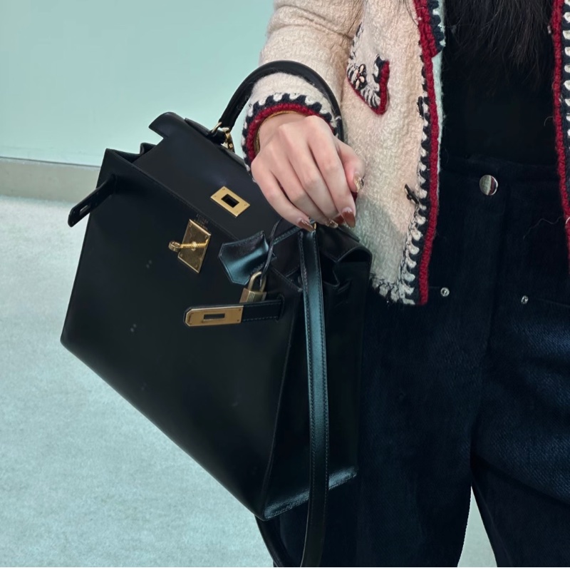 原廠鑰匙鎖肩帶齊全❤️ #愛馬仕 #kelly28 #黑金 #box皮 #中古款-3