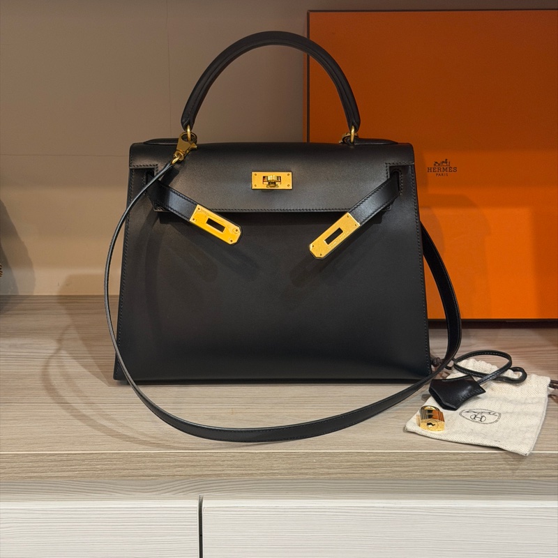 原廠鑰匙鎖肩帶齊全❤️ #愛馬仕 #kelly28 #黑金 #box皮 #中古款-8