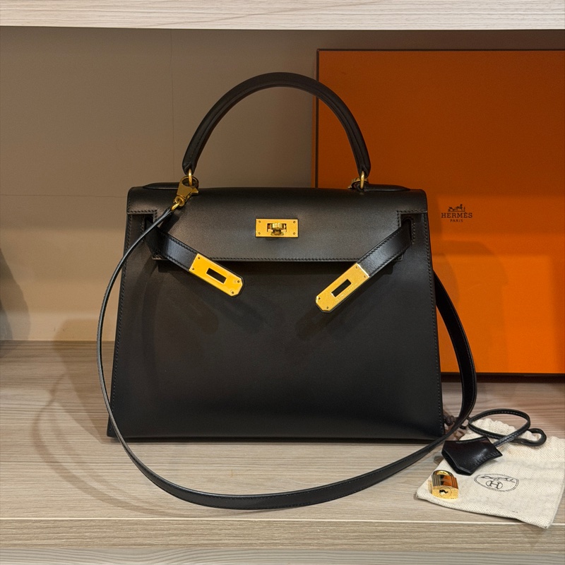 原廠鑰匙鎖肩帶齊全❤️ #愛馬仕 #kelly28 #黑金 #box皮 #中古款-11