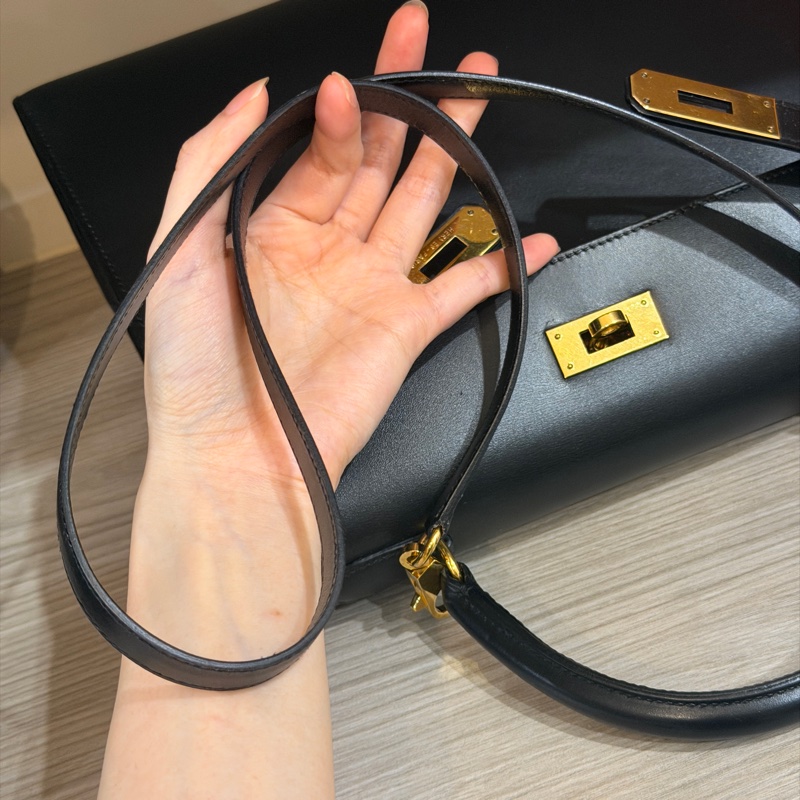 原廠鑰匙鎖肩帶齊全❤️ #愛馬仕 #kelly28 #黑金 #box皮 #中古款-42