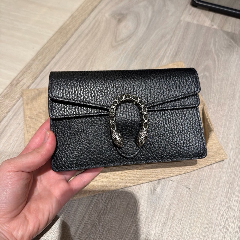 Gucci 黑色牛皮水晶虎頭 酒神mini woc-1