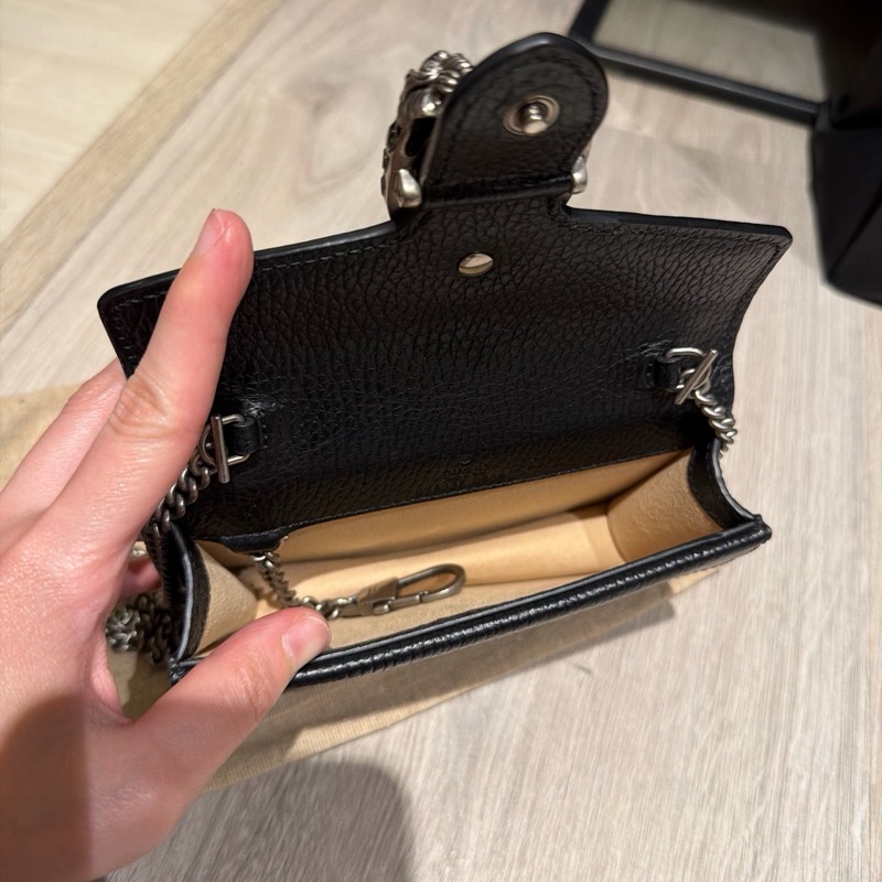 Gucci 黑色牛皮水晶虎頭 酒神mini woc-2