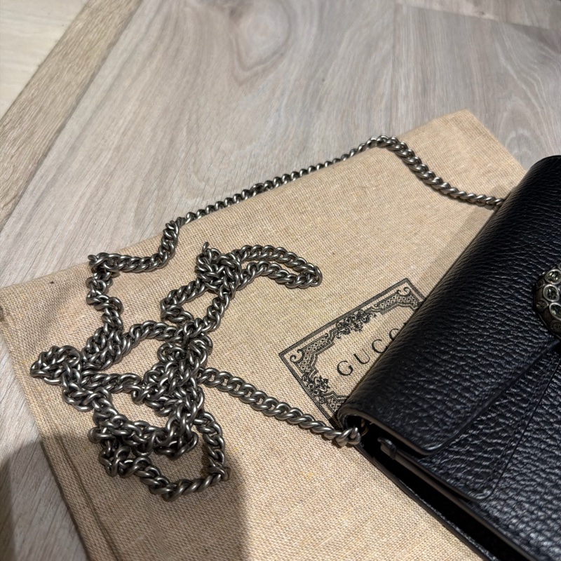 Gucci 黑色牛皮水晶虎頭 酒神mini woc-9