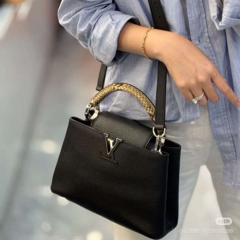 晶片款🈶稀有皮證❤️ #lv #capucines #卡普辛bb #蟒蛇皮 #黑銀-7
