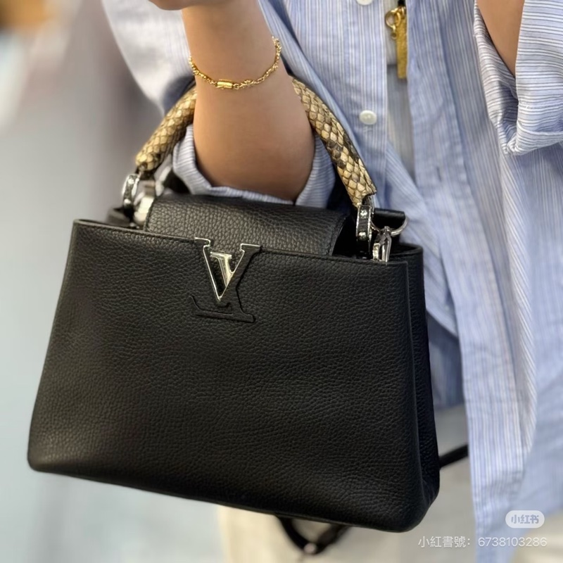 晶片款🈶稀有皮證❤️ #lv #capucines #卡普辛bb #蟒蛇皮 #黑銀-8
