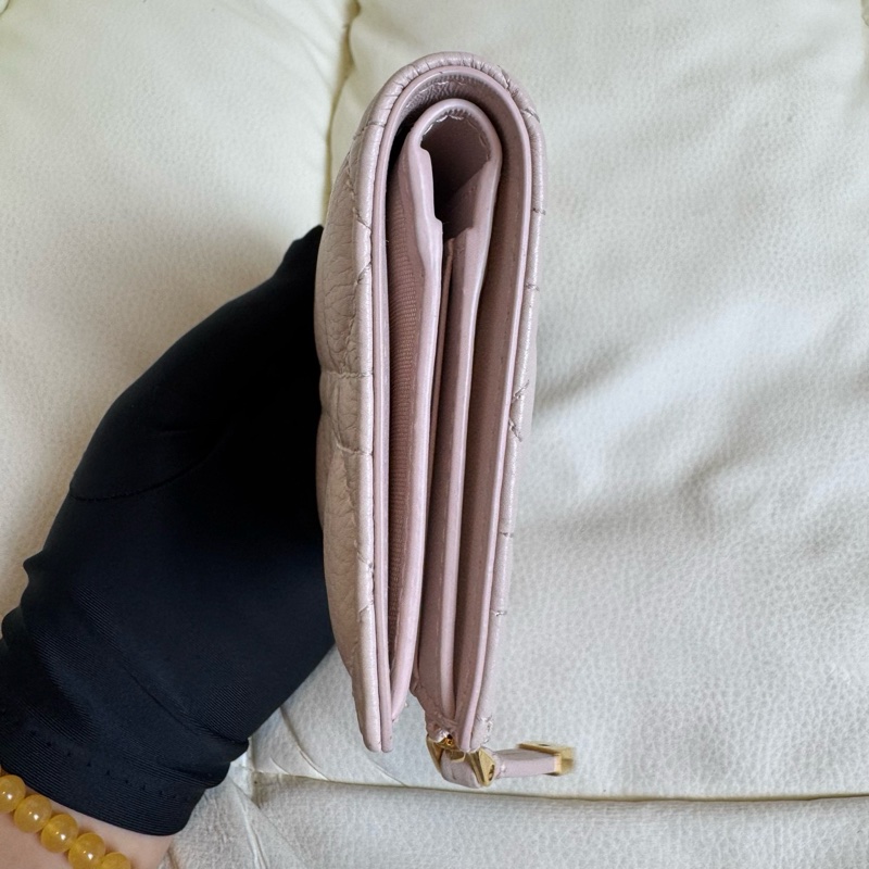 Dior/迪奧 Caro拉鍊卡包零錢包 胭脂粉色荔枝紋牛皮 金色CD扣-1