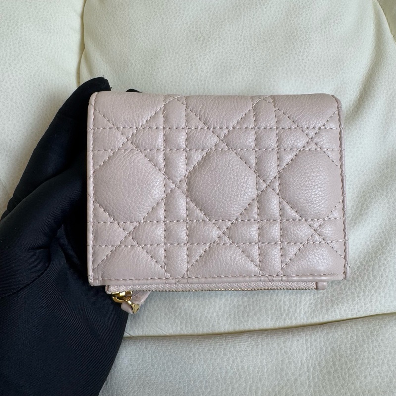 Dior/迪奧 Caro拉鍊卡包零錢包 胭脂粉色荔枝紋牛皮 金色CD扣-2