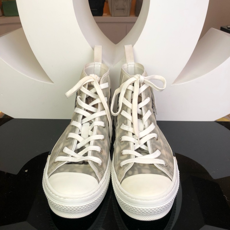 Dior 迪奧b23老花滿印 灰白高幫球鞋 38碼。-0