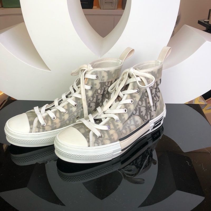 Dior 迪奧b23老花滿印 灰白高幫球鞋 38碼。-1