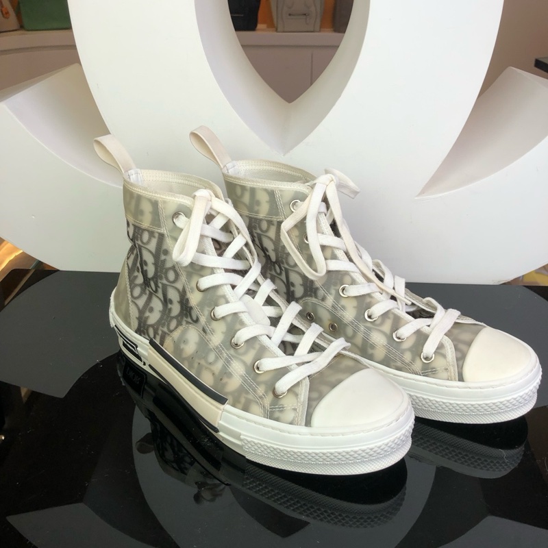 Dior 迪奧b23老花滿印 灰白高幫球鞋 38碼。-2