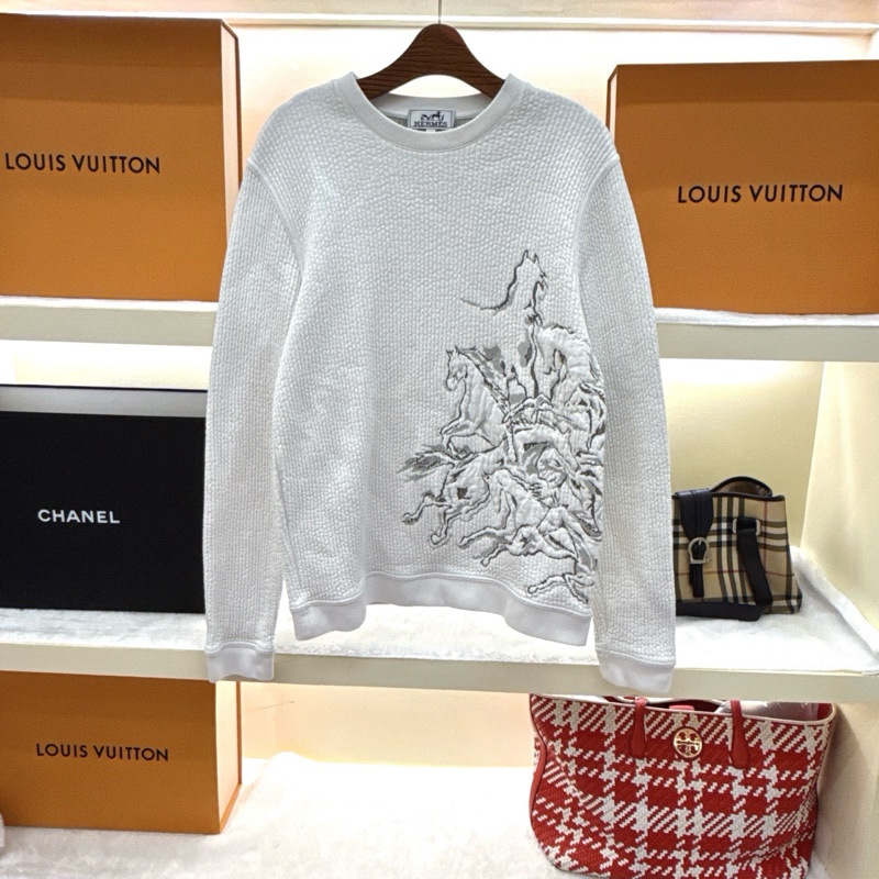 Hermes愛馬仕長袖白色飛馬衛衣,M碼 98新-0