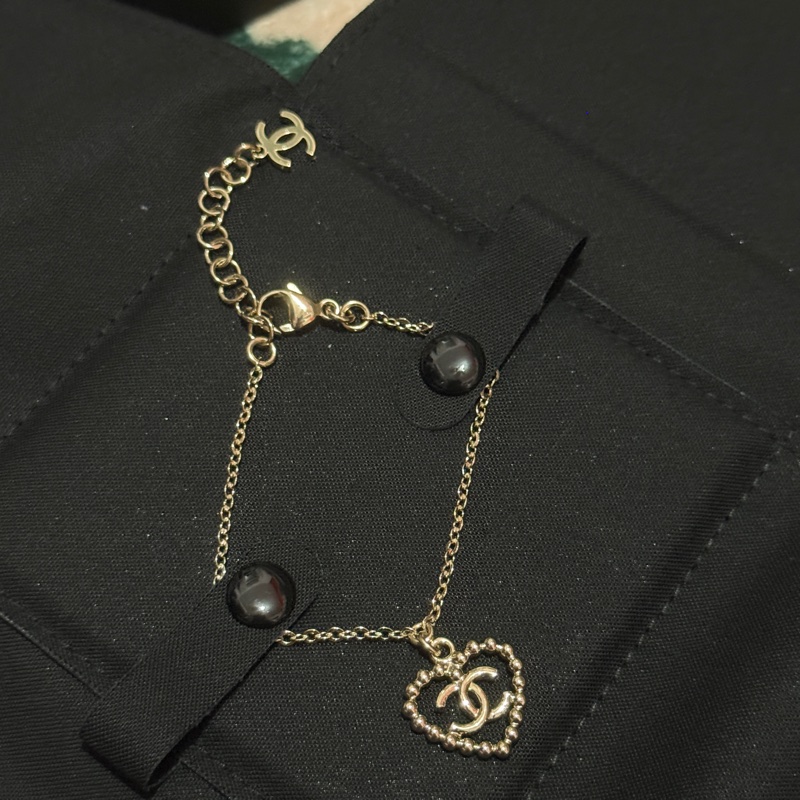 Chanel 淡金愛心水鑽手鏈-3