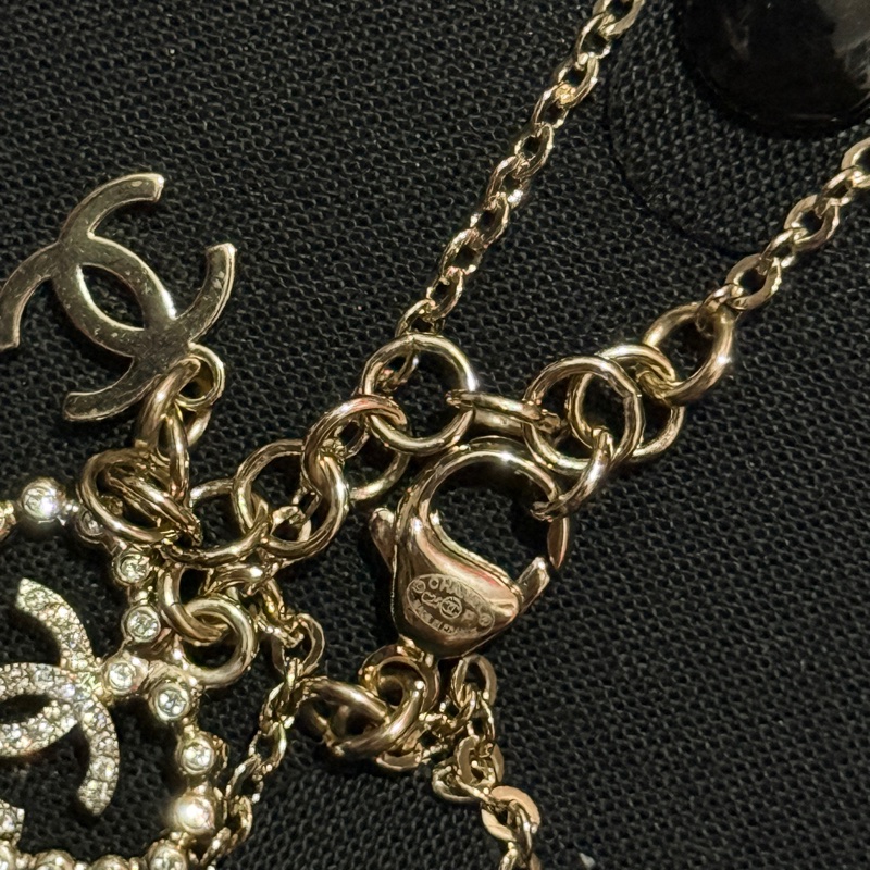 Chanel 淡金愛心水鑽手鏈-8