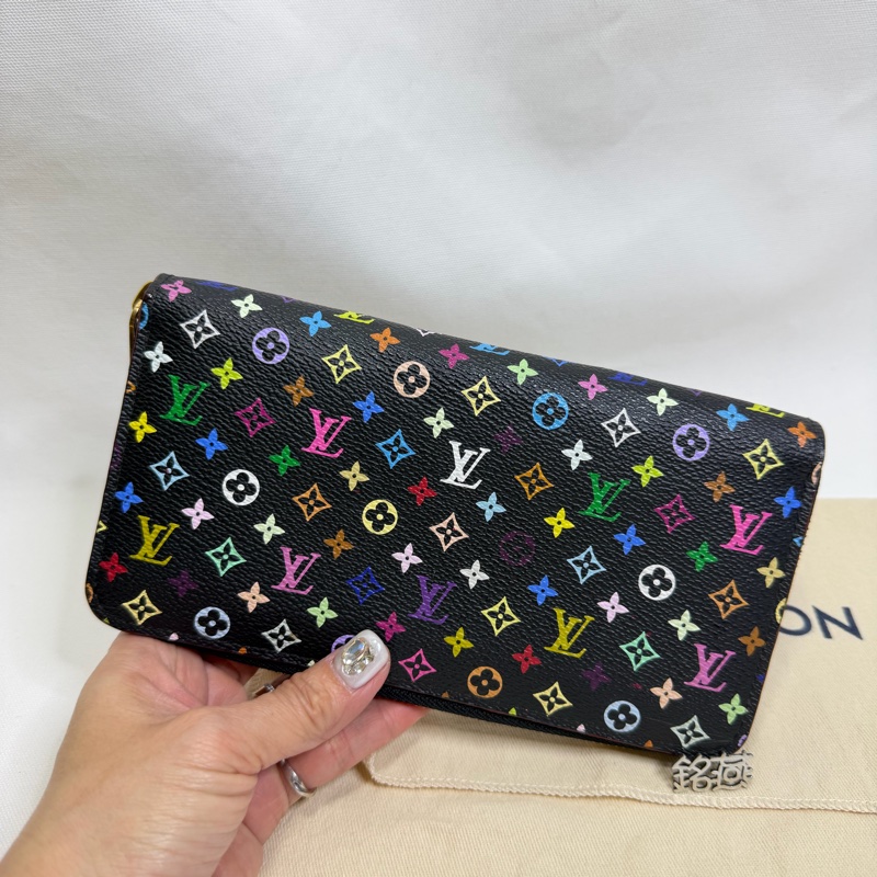 美兔銘燕/Lv村上隆黑三彩拉鏈長夾-0