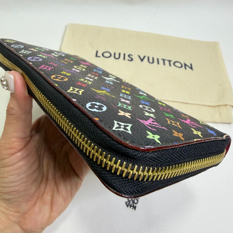 美兔銘燕/Lv村上隆黑三彩拉鏈長夾-2